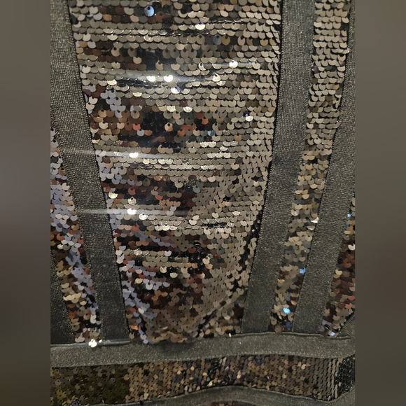 "Fashion Nova Black Sequin Long Sleeve Bodycon Mini Dress Size M" - Picture 3 of 9